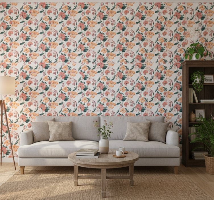 Tapete florale ornamente flowerprint 'ziedi' weiß - TenStickers