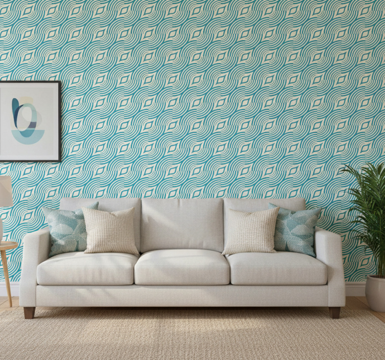 Tapete florale ornamente in meeresmuster blauen linien - TenStickers
