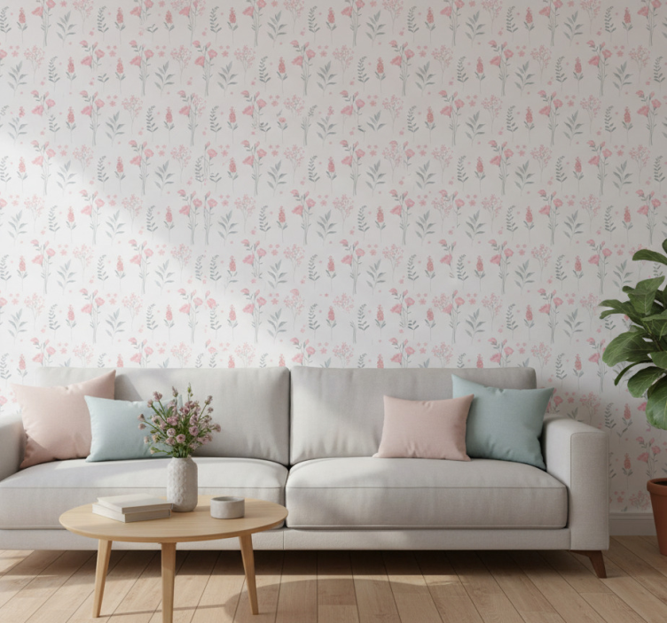 Tapete florale ornamente in pinken blüten - TenStickers