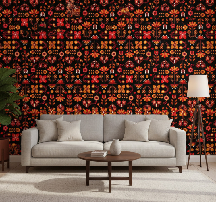 Tapete florale ornamente in rot ethnischem design - TenStickers