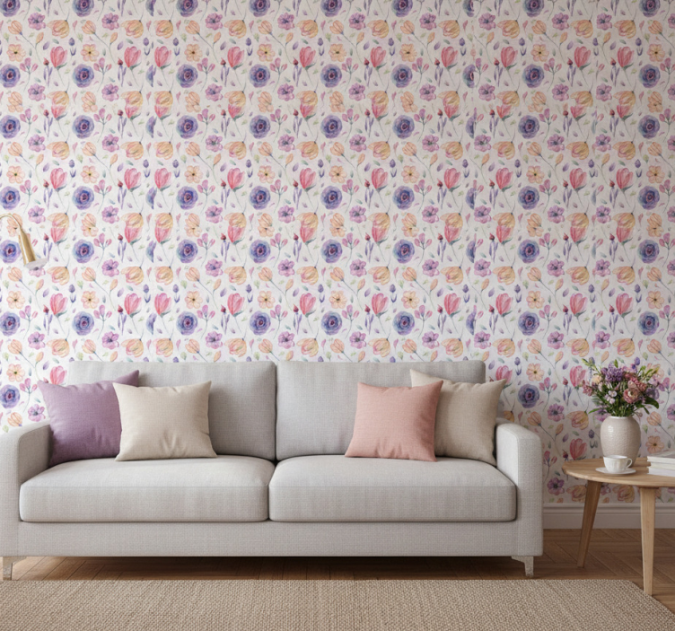 Tapete florale ornamente lila zartes blumenmuster - TenStickers