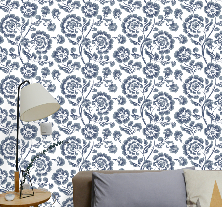 Tapete florale Ornamente marineblauer eleganter druck - TenStickers