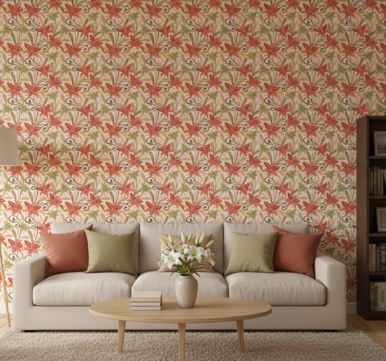 Tapete florale ornamente mit buntem vintage-lilienmuster - TenStickers