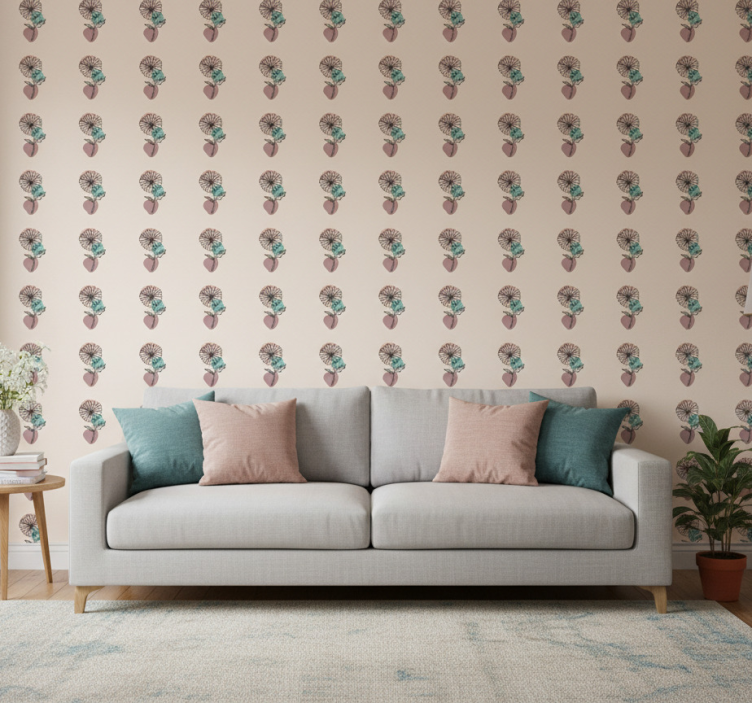 Tapete florale ornamente mit gänseblümchen linienkunst - TenStickers