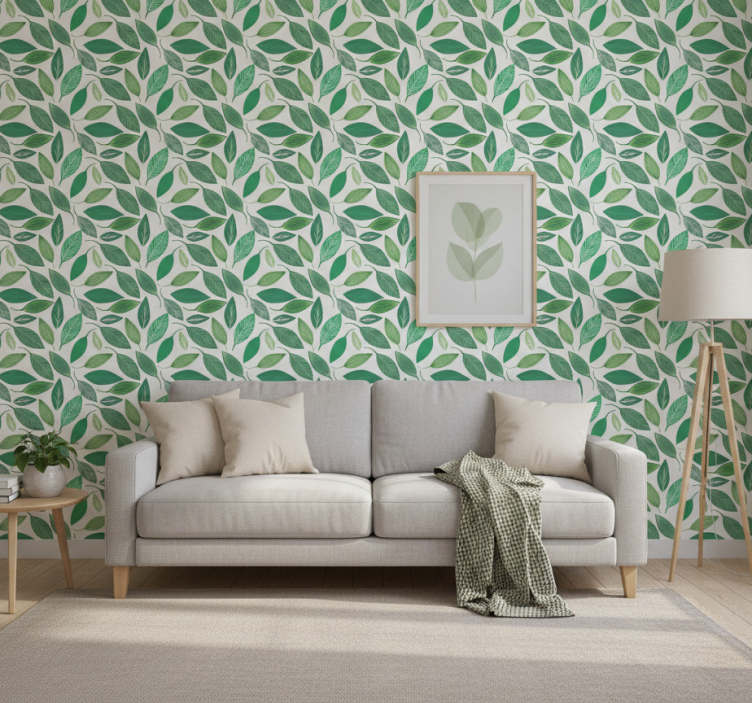Tapete florale ornamente mit grünem blattmuster - TenStickers