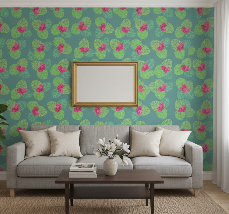 Tapete florale ornamente mit magnolienblüten im wasser - TenStickers