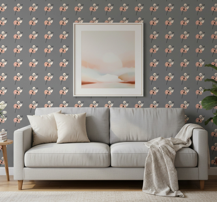 Tapete florale ornamente mit orchideen linienkunst - TenStickers