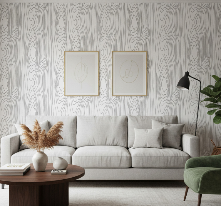 Tapete florale ornamente mit schwarzen naturstreifen - TenStickers