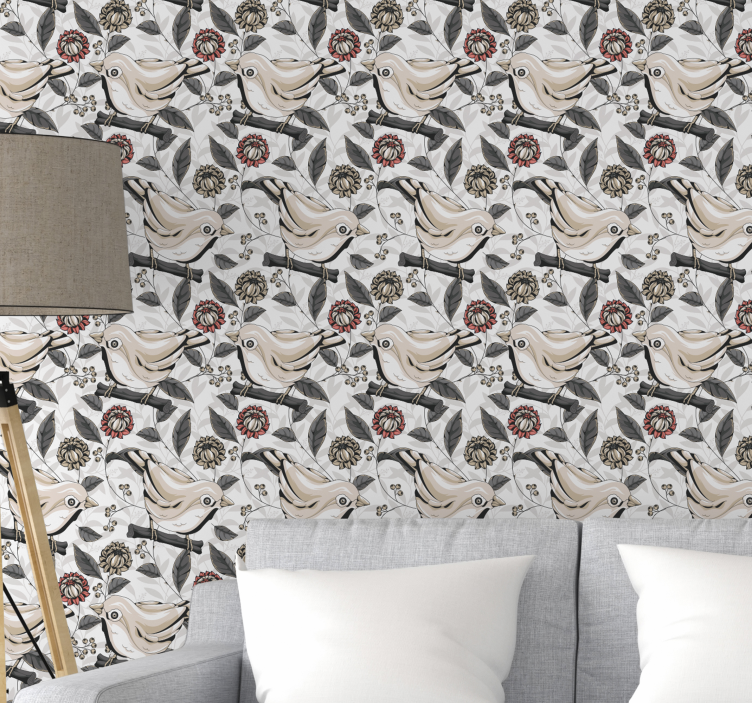 Tapete florale ornamente mit vogelmotiven - TenStickers