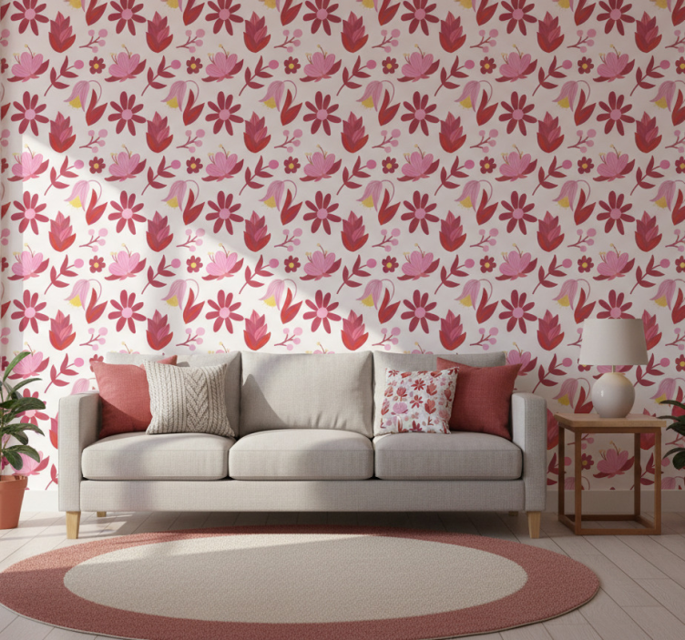 Tapete florale ornamente polnische volkskunst rot - TenStickers