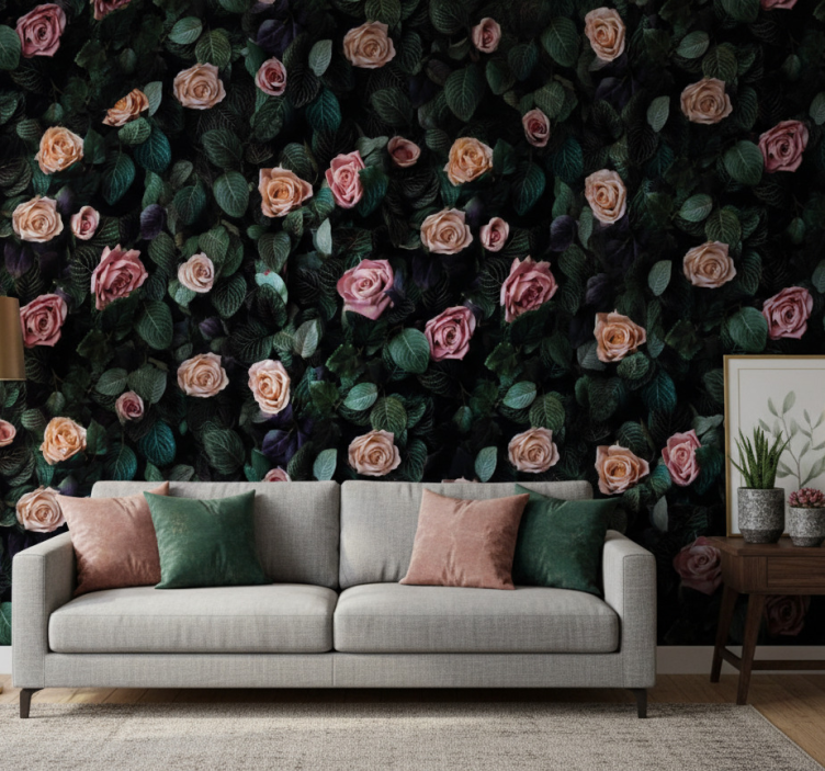 Tapete florale ornamente rote rosenblüten - TenStickers