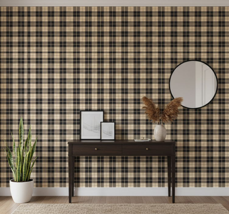 Tapete flur beige gemusterte quadrate mit schwarzen linien - TenStickers