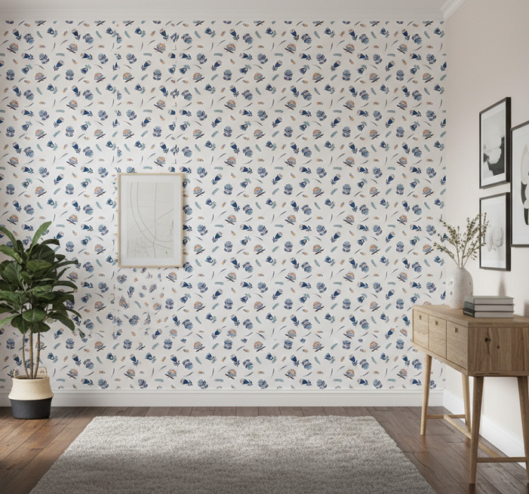 Tapete flur blaues volkskunstmotiv - TenStickers
