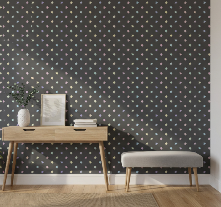 Tapete flur bunte sterne auf grauem hintergrund - TenStickers