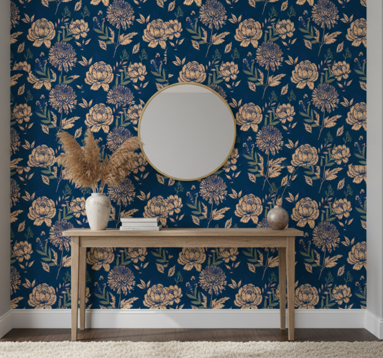 Tapete flur elegantes muster in marineblau - TenStickers