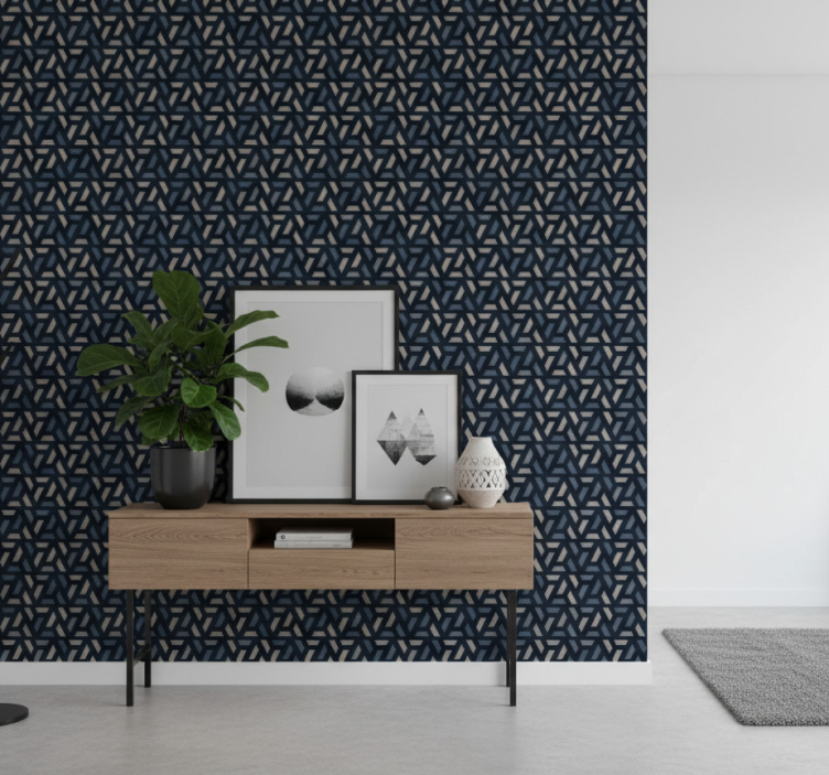 Tapete flur geometrisches blau und graues dreiecksmuster - TenStickers
