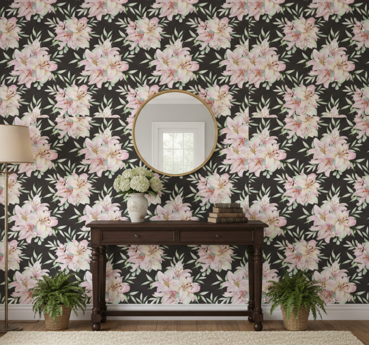 Tapete flur mit aquarell-lilienmuster - TenStickers