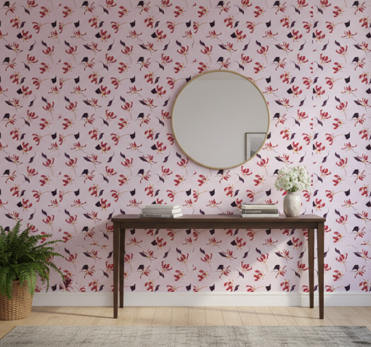 Tapete flur mit handgezeichnetem roten lilienmotiv - TenStickers