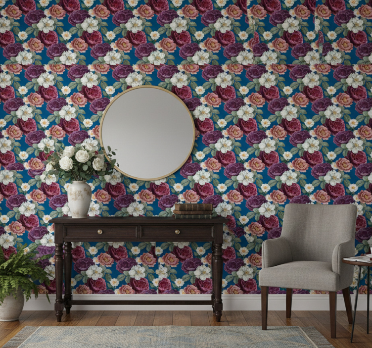 Tapete flur mit lebhaftem rosenarrangement - TenStickers