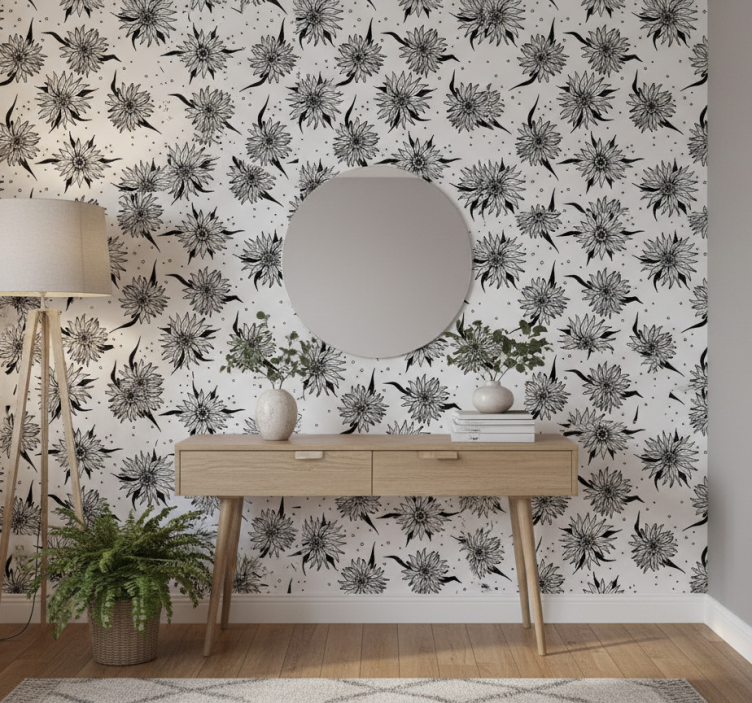 Tapete flur mit schwarz-weißen sonnenblumen - TenStickers