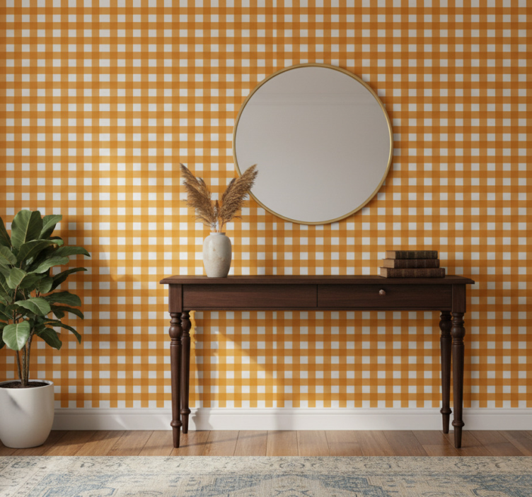 Tapete flur orange und weiße musterquadrate - TenStickers