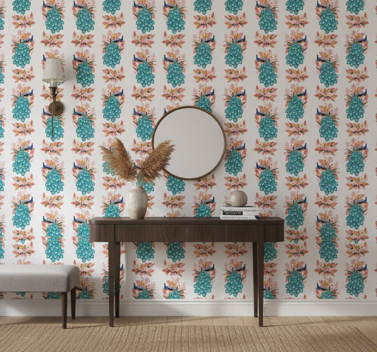 Tapete flur pfauen zwischen blumen - TenStickers