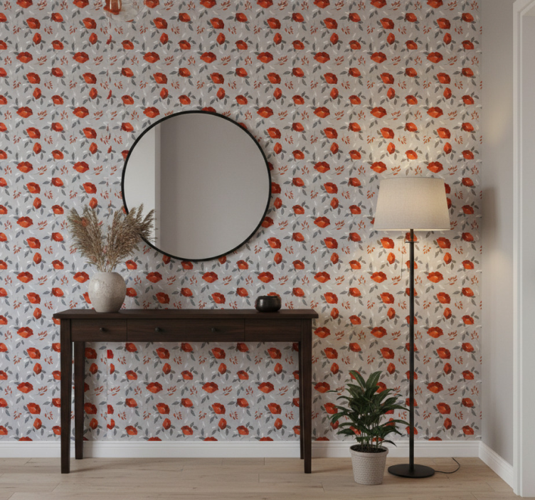 Tapete flur rot grau muster - TenStickers