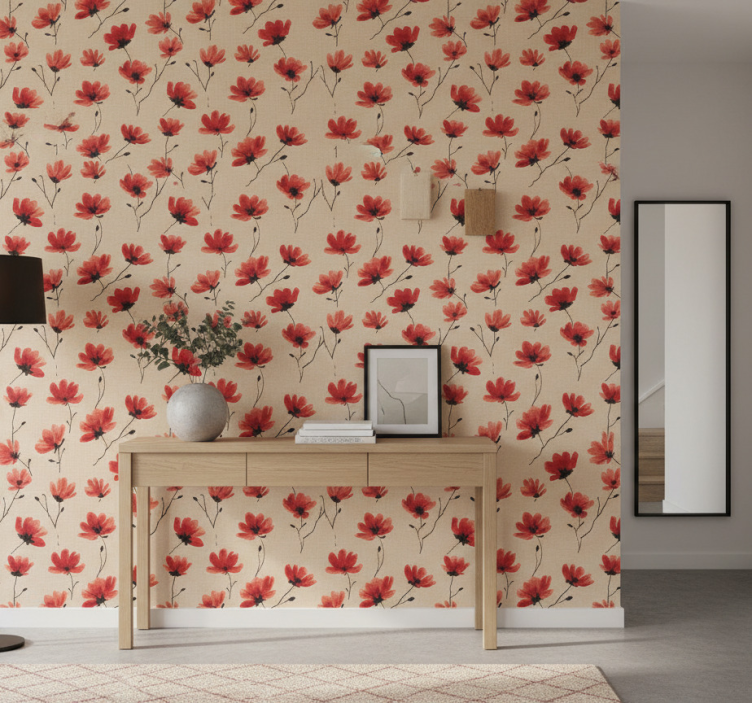 Tapete flur rote mohnblumen aquarell - TenStickers