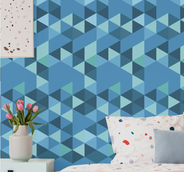 Tapete geometrisch mit blauen kleinen figuren - TenStickers