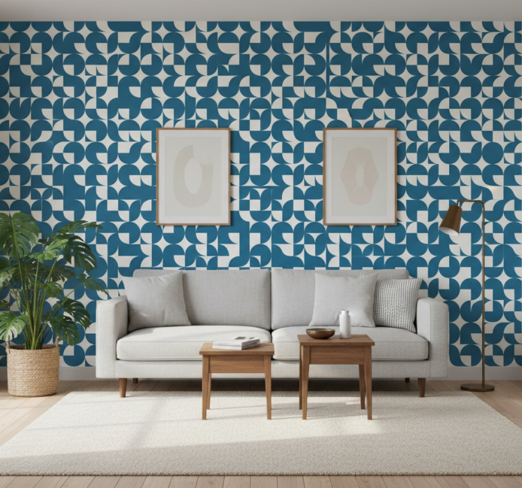 Tapete geometrisch mit blauem kreis muster - TenStickers