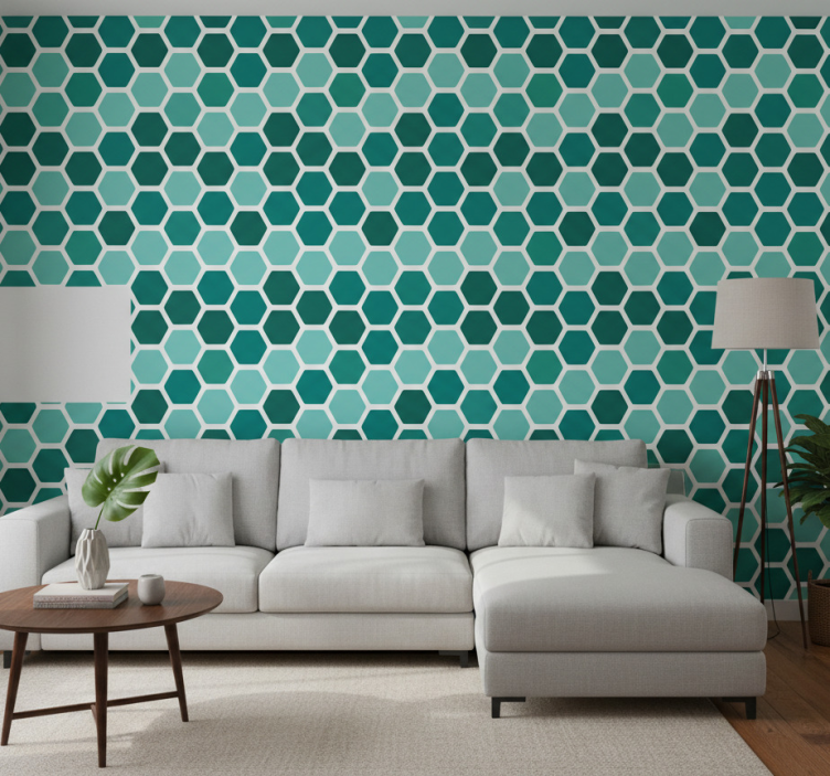 Tapete geometrisch mit grünem wabenmuster - TenStickers
