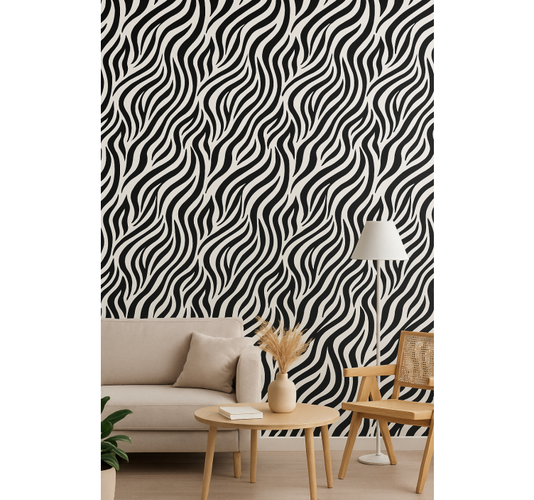 Tapete geometrisch mit schwarz-weißen zebrastripes - TenStickers