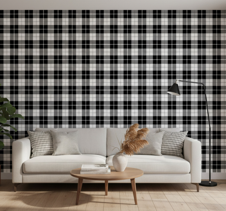 Tapete geometrisch schwarz-weiß-karomuster - TenStickers