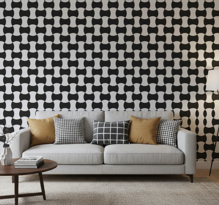 Tapete geometrisch schwarz-weiß kurven - TenStickers