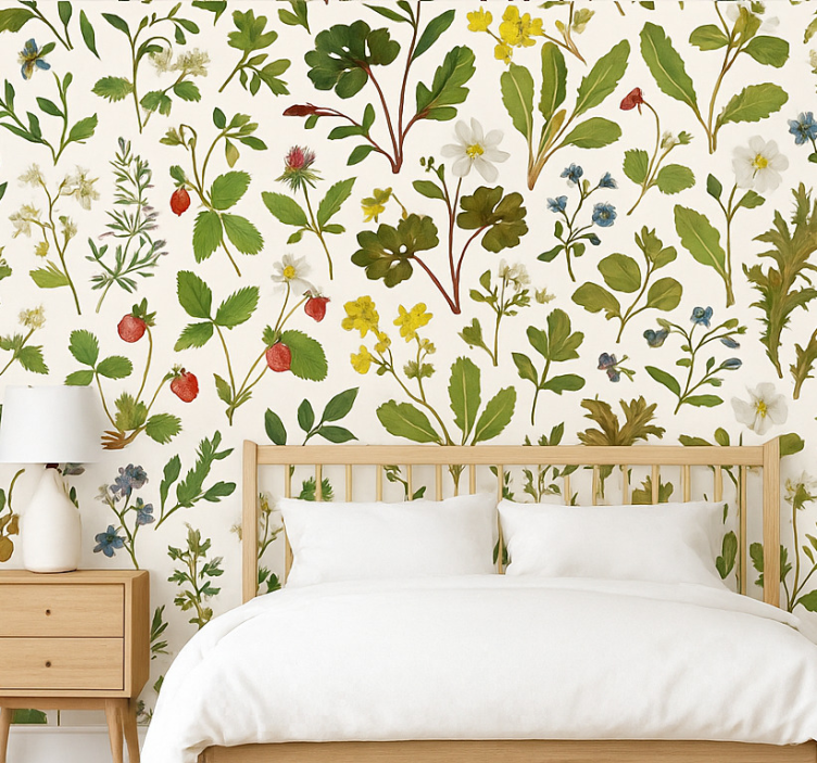 Tapete hochzeit botanisches design auf weißem hintergrund - TenStickers