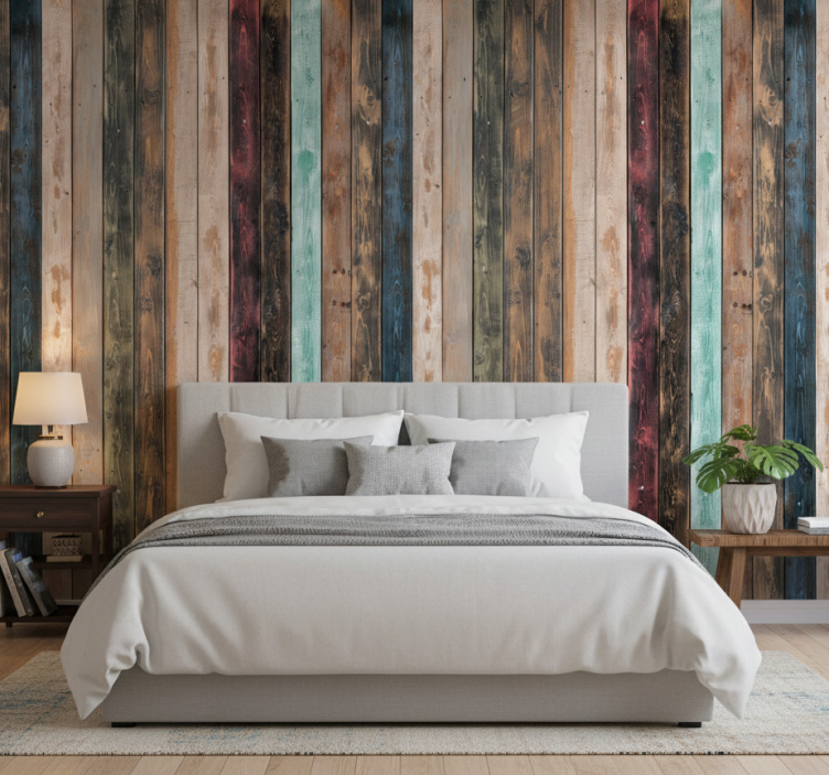 Tapete hochzeit bunte rustikale holzdielen - TenStickers