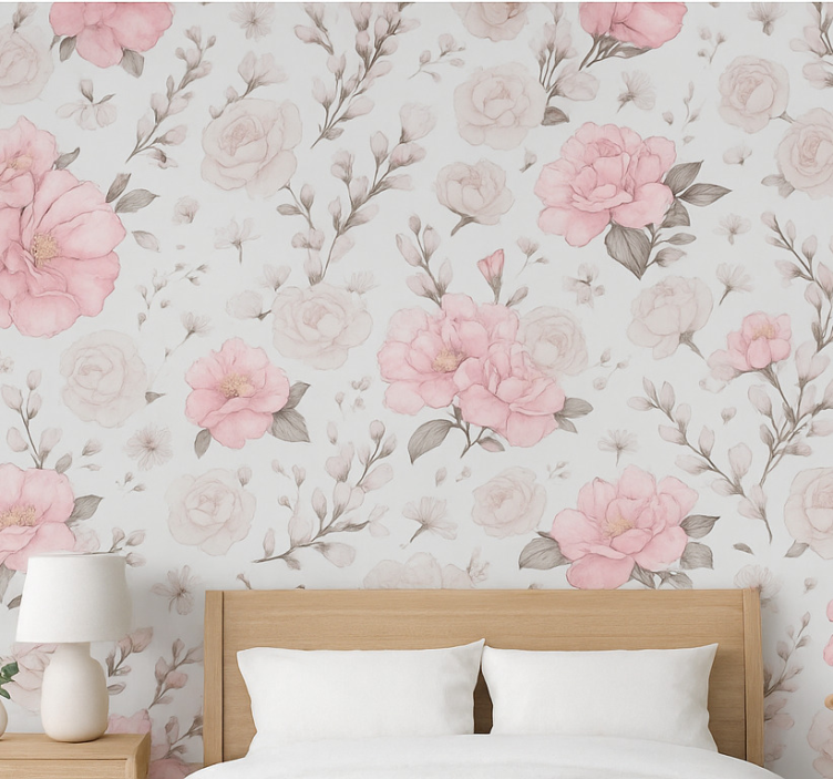 Tapete hochzeit im pink-grauen blumenmuster - TenStickers