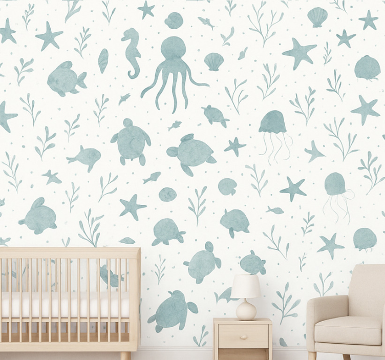 Tapete kinderzimmer blau weiß maritimes thema - TenStickers