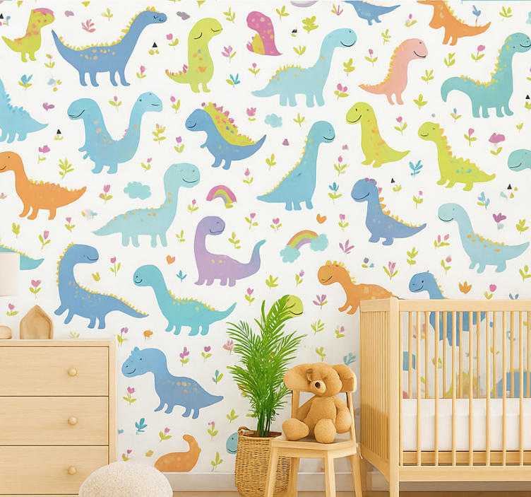 Tapete kinderzimmer bunte dinosaurier - TenStickers