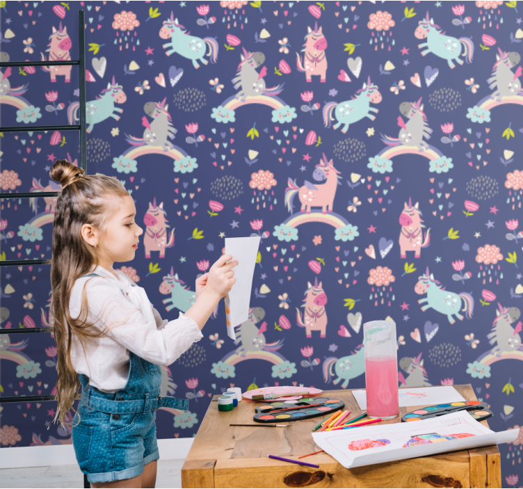Tapete Kinderzimmer bunte einhornmuster - TenStickers