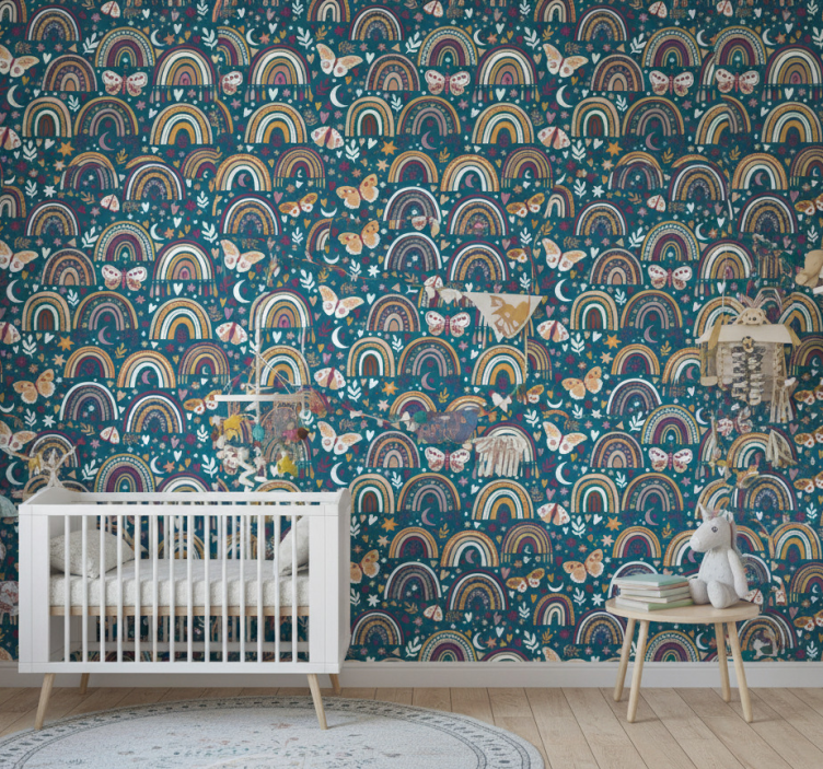 Tapete kinderzimmer bunte regenbögen und schmetterlinge - TenStickers