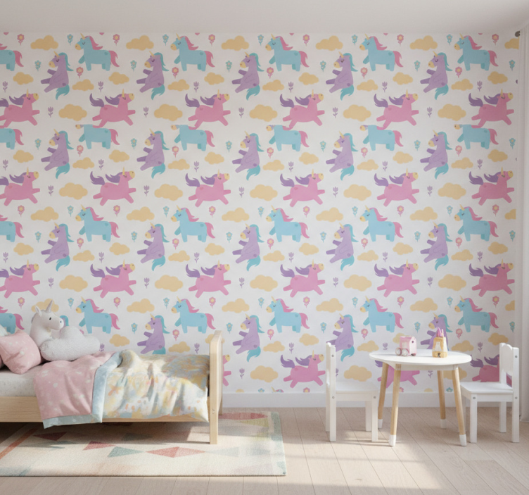 Tapete kinderzimmer einhörner und wolken - TenStickers