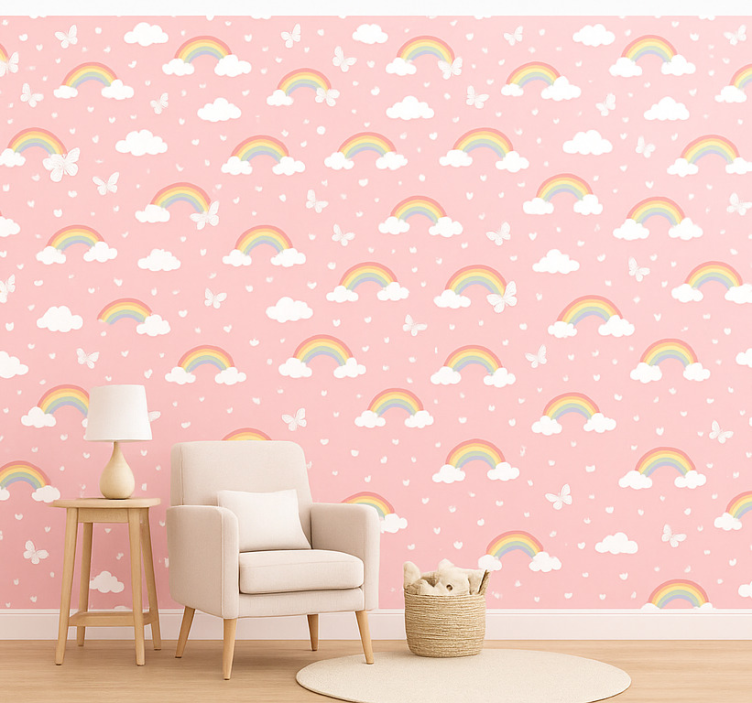 Tapete kinderzimmer im pinken regenbogen design - TenStickers