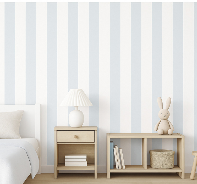 Tapete kinderzimmer in babyblau und weiß gestreift - TenStickers