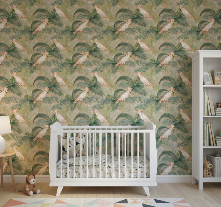 Tapete kinderzimmer kakadu und blätter - TenStickers