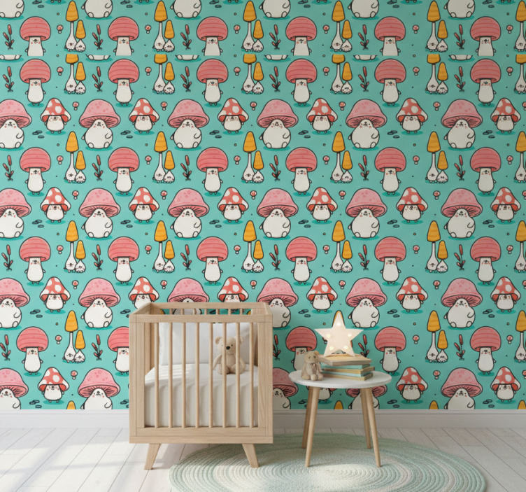 Tapete kinderzimmer mit babymushroom figuren - TenStickers