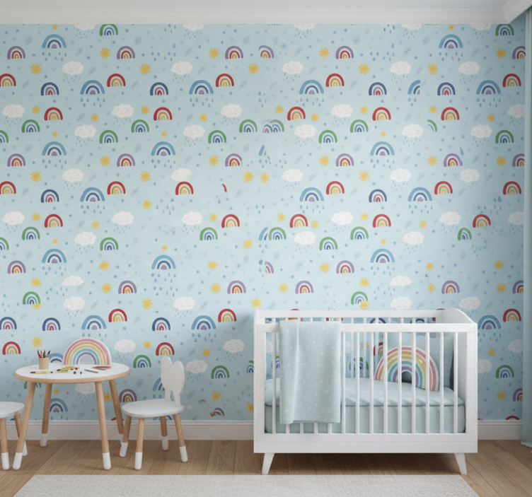 Tapete kinderzimmer mit blauen regenbögen und wolken - TenStickers