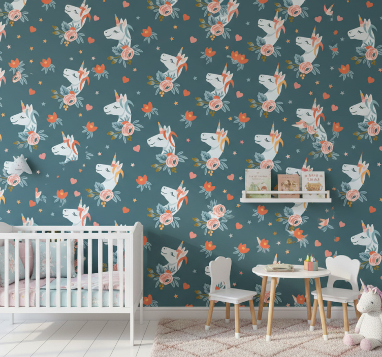 Tapete kinderzimmer mit blauen zauberhaften einhörnern - TenStickers