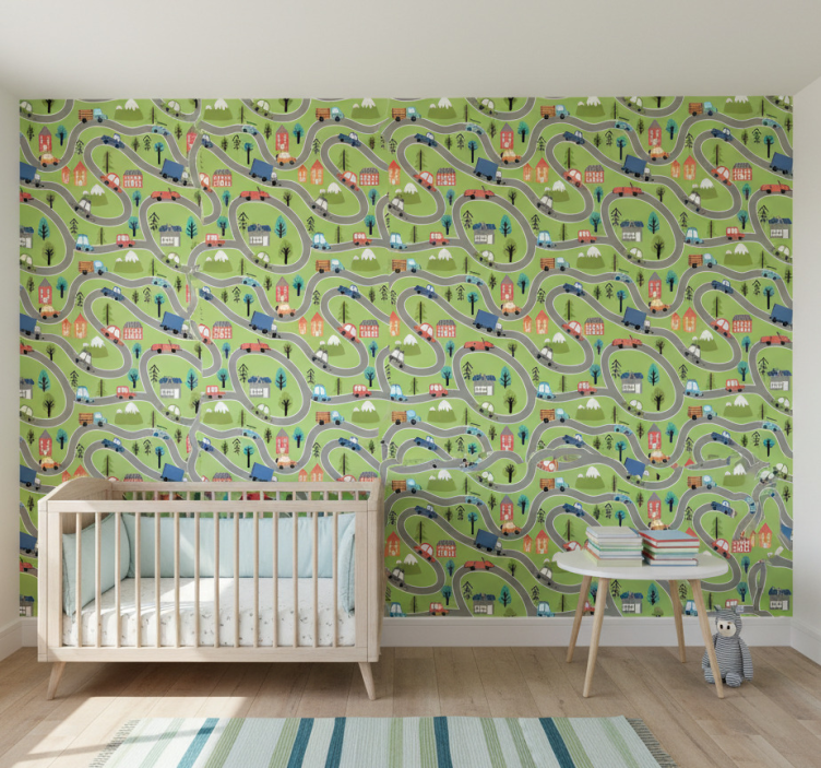Tapete kinderzimmer mit bunten fahrzeugstraßen - TenStickers