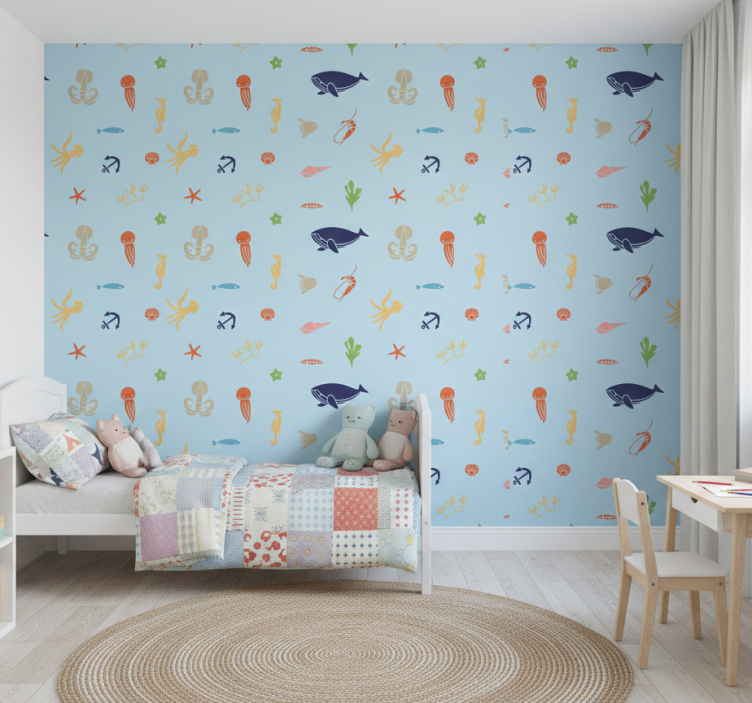 Tapete kinderzimmer mit minimalistischen meeres tieren - TenStickers